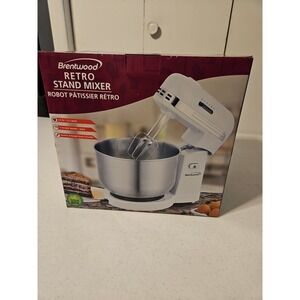 NIB Brentwood Retro Stand Mixer 3.5 Qt BOWL 5 Speeds White •‎ Brand New